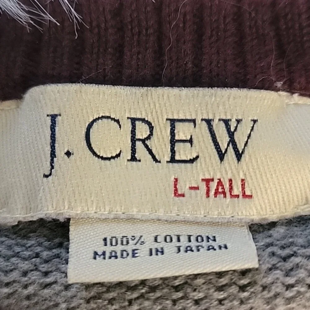 J.CREW Men's Gray Maroon 100%‎ Cotton Color Block Crewneck Casual Preppy Sweater
